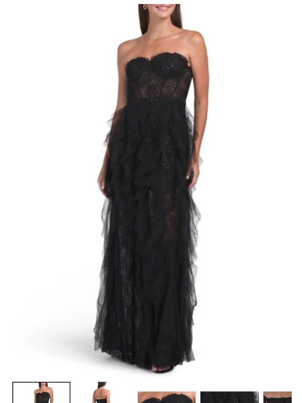 BETSY & ADAM Corset Detail Ruffle Skirt Gown
